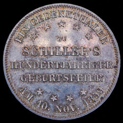 Талер 1859 "100 лет со дня рождения Фридриха Шиллера" (Франкфурт)