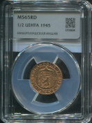 1/2 цента 1945 (Нидерландская Индия) (в слабе)