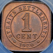 1 цент 1920 (Стрейтс Сетлментс) (в слабе)