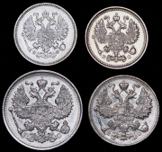 Набор из 4 сер. монет 1865-1915