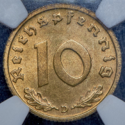 10 пфеннигов 1938 (Германия) (в слабе) D