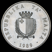 2 лиры 1989 "25 лет Независимости" (Мальта)