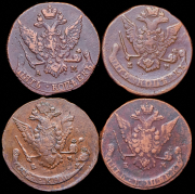 Набор из 4 медных монет 5 копеек 1771-1791