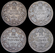 Набор из 4 сер. монет 25 центов 1913-1925 (Канада)