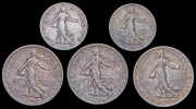 Набор из 5 сер. монет 1916-1919 (Франция)
