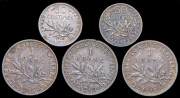 Набор из 5 сер. монет 1916-1919 (Франция)