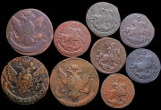 Набор из 9 медных монет 1757-1795