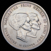 10 крон 1967 "Свадьба принцессы Маргрете и принца Хенрика" (Дания)