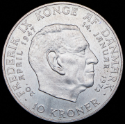 10 крон 1972 "Смерть Фредерика IX и вступление на престол Маргрете II" (Дания)