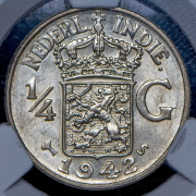 Набор из 2 сер. монет 1/4 гульдена и 1/10 гульдена 1942 (Нидерландская Индия) (в слабах)