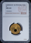 10 пфеннингов 1936 (Германия) (в слабе)