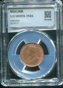 1/2 цента 1926 (Цейлон) (в слабе)