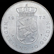10 гульденов 1973 "25 лет правлению Королевы Юлианы" (Нидерланды)