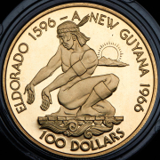 100 долларов 1976 "10 лет Независимости" (Гайана)