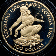 100 долларов 1976 "10 лет Независимости" (Гайана)