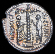 Денарий. Тиберий Минуций Авгурин. Рим империя