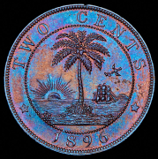 Набор из 2 медных монет 1  2 цента 1896 (Либерия) (в слабах)