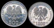 Набор из 2 сер. монет 500, 1000 злотых 1983, 1987. Проба (Польша)