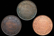 Набор из 3 медных монет 1 цент 1893-1919 (Канада)
