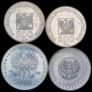 Набор из 4 сер. монет 1974, 1988 (Польша)