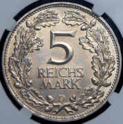 5 марок 1925 "1000-летие Рейнланда" (Германия) (в слабе) D