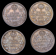 Набор из 4 сер. монет 5 центов 1916-1919 (Канада)