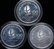 Набор из 9 монет 100 франков 1992 "Зимние олимпийские игры в Альбервиле" (Франция) (в п/у)