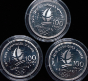 Набор из 9 монет 100 франков 1992 "Зимние олимпийские игры в Альбервиле" (Франция) (в п/у)