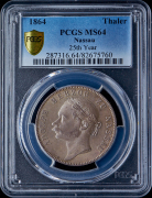 Талер 1864 "25-летие правления герцога Адольфа" (Нассау) (в слабе)