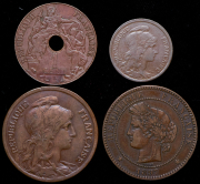 Набор из 4 медных монет 1897-1938 (Франция)