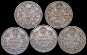 Набор из 5 сер. монет 10 центов 1912-1916 (Канада)