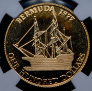 100 долларов 1977 "25 лет правлению Елизаветы II" (Бермуды) (в слабе)