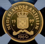 100 гульденов 1999 "500 лет открытию Кюрасао" (Нидерландские Антилы) (в слабе)