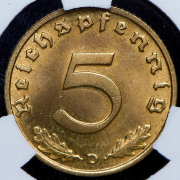 5 пфеннигов 1938 (Германия) (в слабе) D