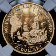 50 долларов 1992 "500 лет открытию Америки. Якоб Лемер" (Острова Кука) (в слабе)