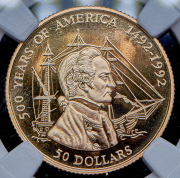 50 долларов 1993 "500 лет открытию Америки. Джеймс Кук" (Острова Кука) (в слабе)
