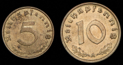 Набор из 2 монет 5, 10 пфеннигов 1938-1939 (Германия)