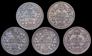 Набор из 5 сер. монет 5 центов 1902-1910 (Канада)