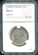 2 франка 1916 (Французский Тунис) (в слабе)