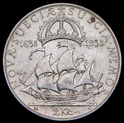 2 кроны 1938 "300 лет поселению Делавэр" (Швеция)