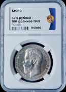 37 5 рублей - 100 франков 1902  Рестрайк (в слабе)