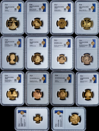 Набор из 14 золотых монет (страны мира) (в слабах)