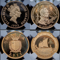 Набор из 14 золотых монет (страны мира) (в слабах)