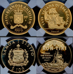 Набор из 14 золотых монет (страны мира) (в слабах)