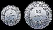 Набор из 2 сер. монет 10, 20 сантимов 1937 (Французский Индокитай)