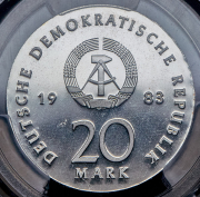 20 марок 1983 "500 лет со дня рождения Мартина Лютера" (ГДР) (в слабе)