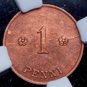 Набор из 2 медных монет 1 пенни 1916-1920 (Финляндия) (в слабах)