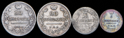 Набор из 4 сер. монет 5, 10, 20 копеек 1820-1822
