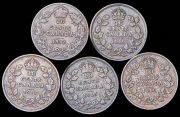 Набор из 5 сер. монет 10 центов 1912-1919 (Канада)
