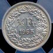 1/2 франка 1965 (Швейцария) (в слабе) B